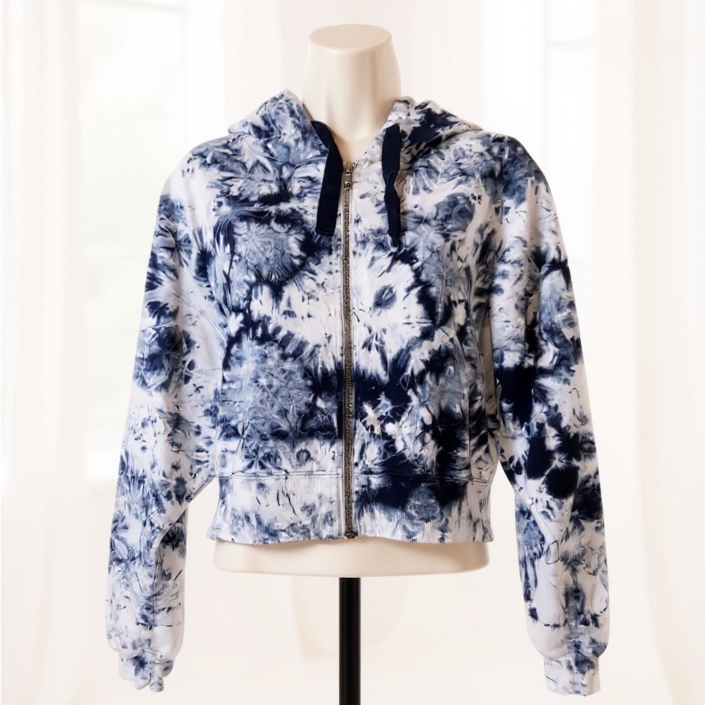 soulcycle Blue and White Tie-Dye Zip Hoodie